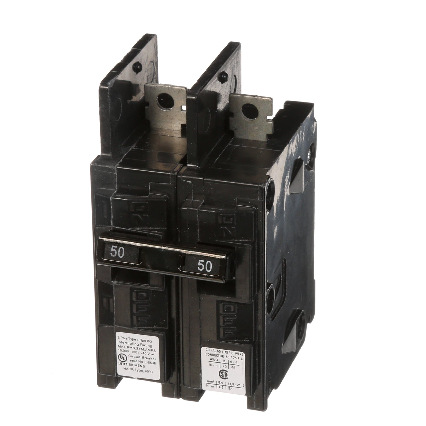 Siemens BQ2B050 Circuit Breaker | 120/240V 50A 2P 10kA@240V Bolt-on BQ Series