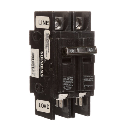 Siemens BQ2B060QXD Circuit Breaker | 240V 60A 2P 10kA@240V Bolt-on BQ Series