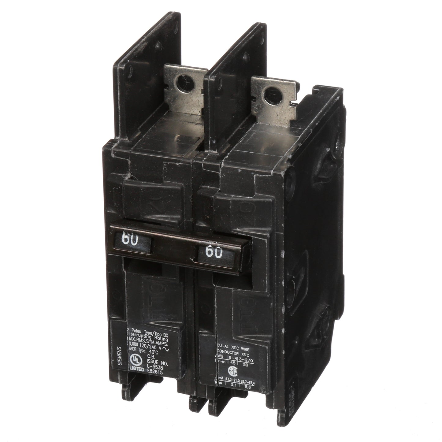 Siemens BQ2B060 Circuit Breaker | 120/240V 60A 2P 10kA@240V Bolt-on BQ Series