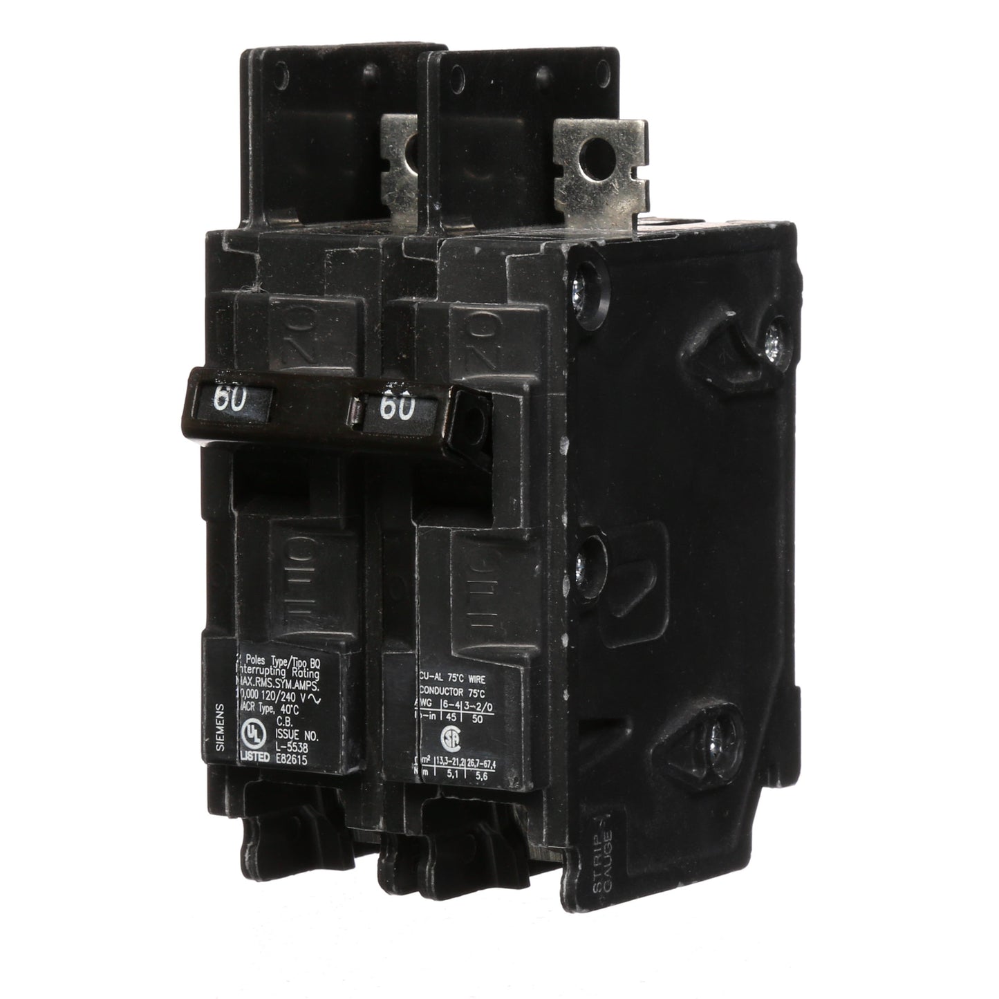 Siemens BQ2B060 Circuit Breaker | 120/240V 60A 2P 10kA@240V Bolt-on BQ Series