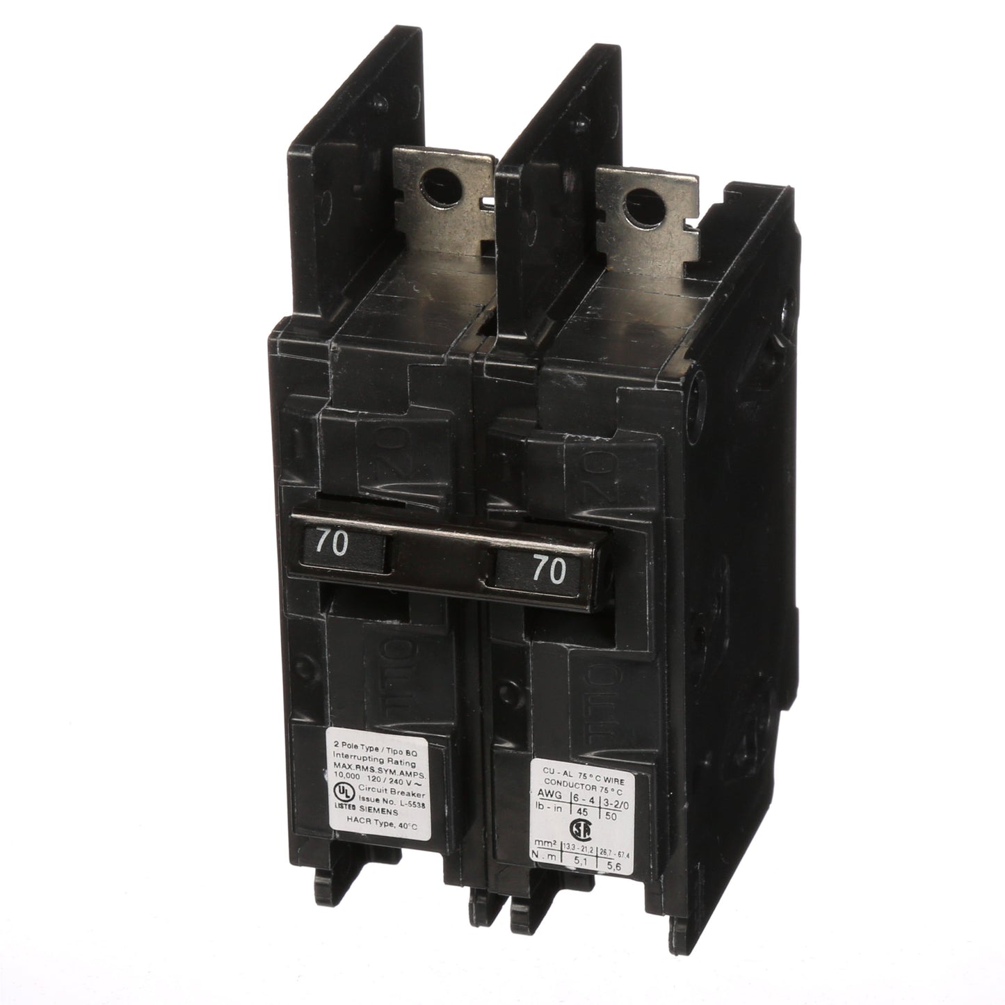 Siemens BQ2B070 Circuit Breaker | 120/240V 70A 2P 10kA@240V Bolt-On BQ Series