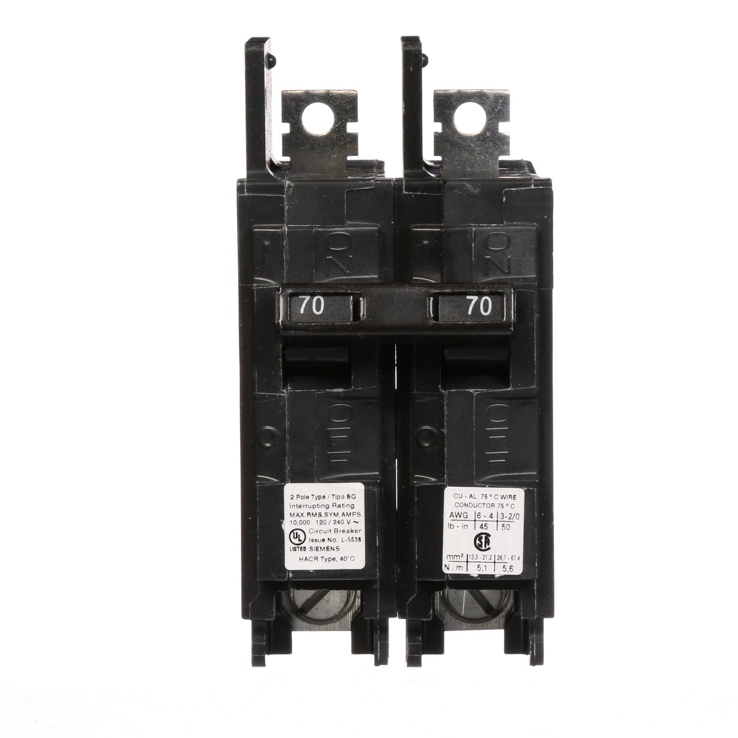 Siemens BQ2B070 Circuit Breaker | 120/240V 70A 2P 10kA@240V Bolt-On BQ Series