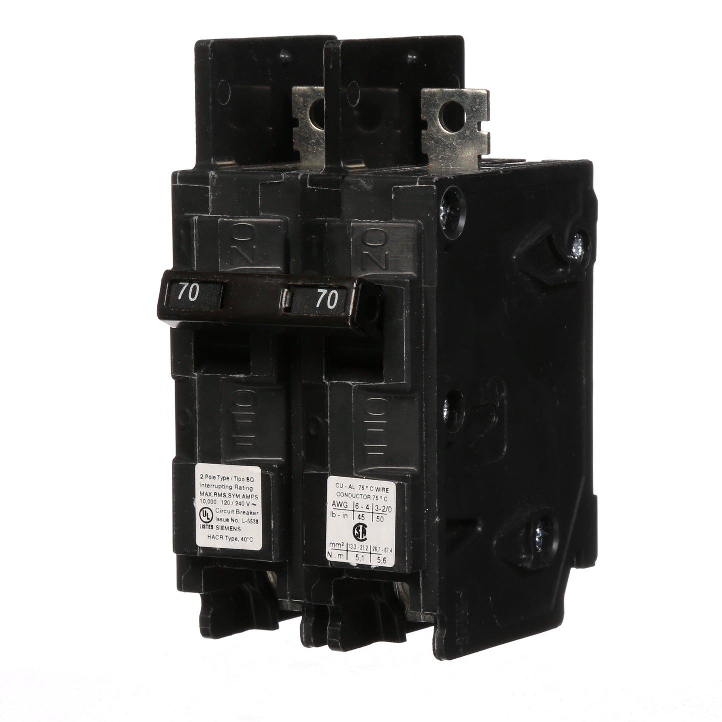 Siemens BQ2B070 Circuit Breaker | 120/240V 70A 2P 10kA@240V Bolt-On BQ Series