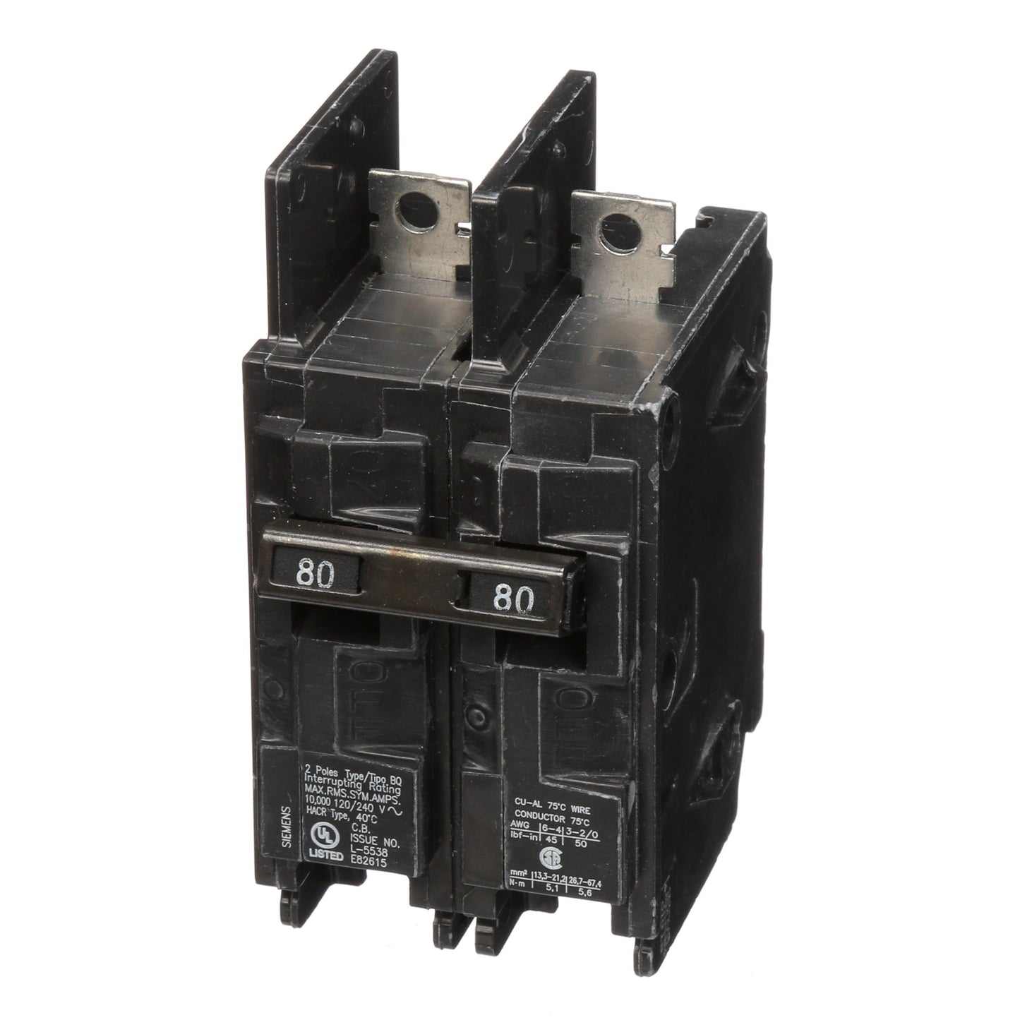 Siemens BQ2B080 Molded Case Circuit Breaker | 120/240V 80A 2P 10kA@240V BQ Series