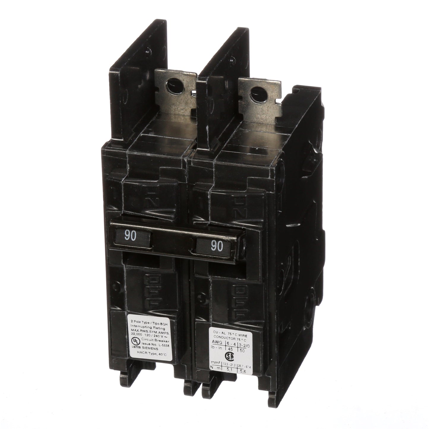 Siemens BQ2B090H Circuit Breaker | 240V 90A 2P 22kA@240V Bolt-On BQ Series