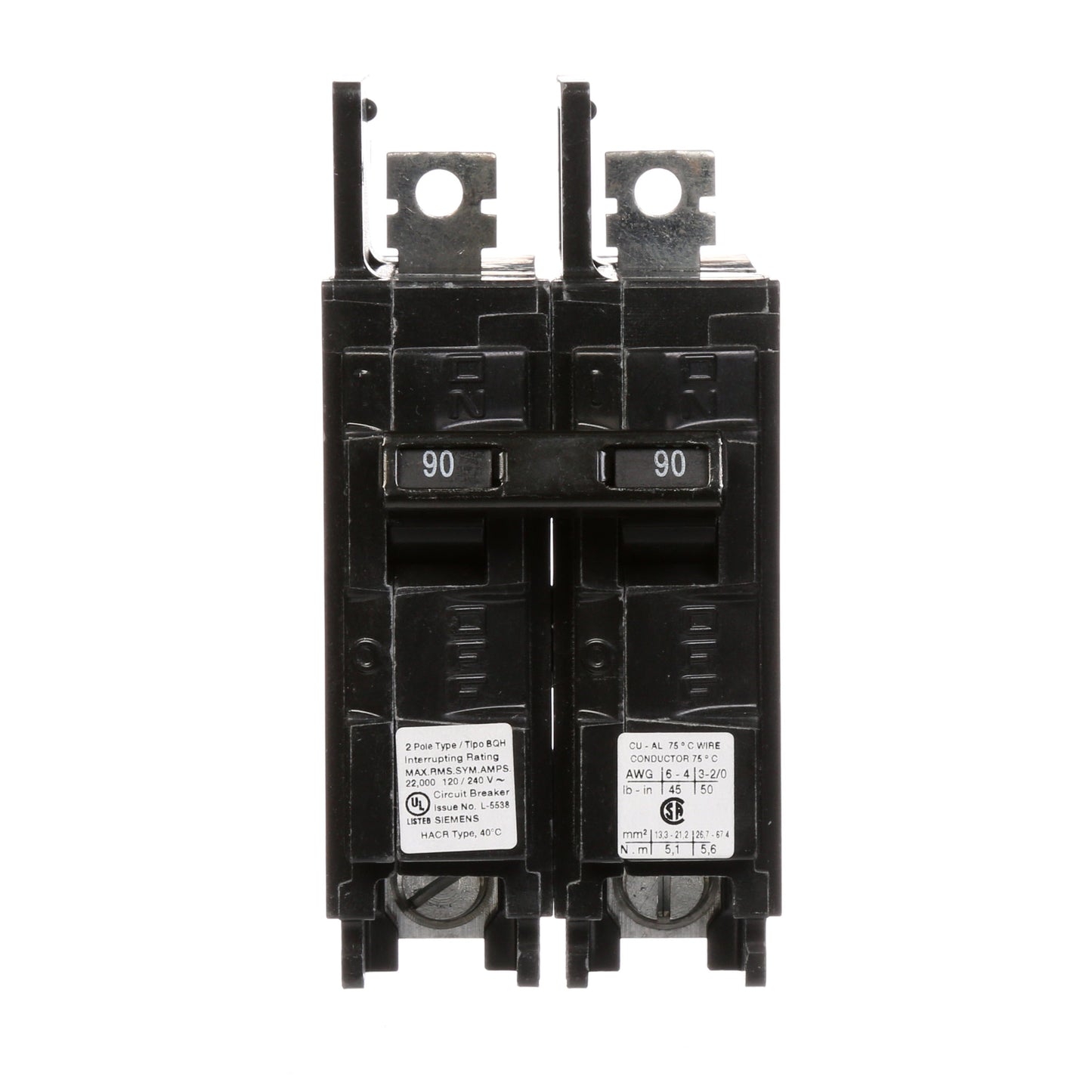 Siemens BQ2B090H Circuit Breaker | 240V 90A 2P 22kA@240V Bolt-On BQ Series