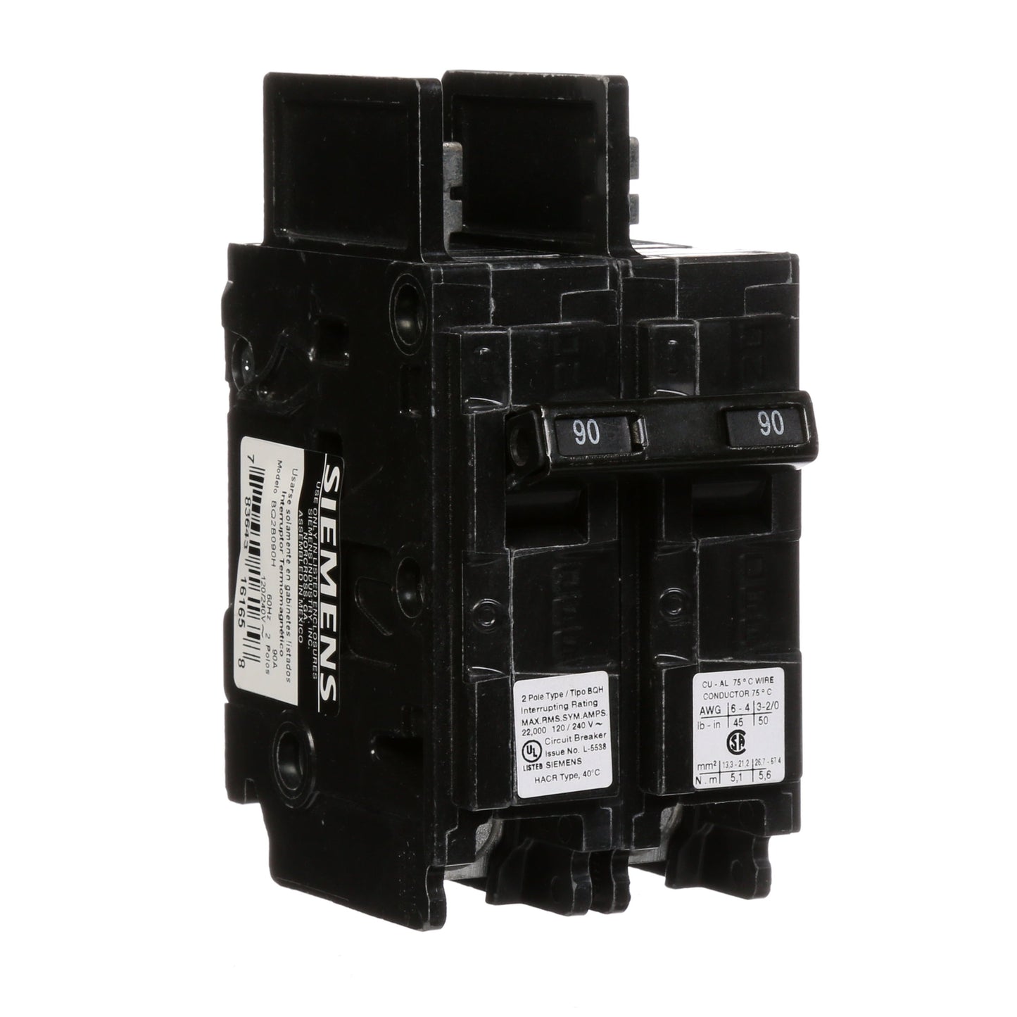 Siemens BQ2B090H Circuit Breaker | 240V 90A 2P 22kA@240V Bolt-On BQ Series