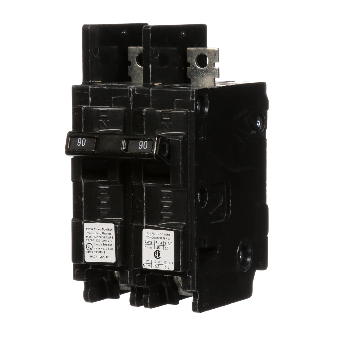 Siemens BQ2B090H Circuit Breaker | 240V 90A 2P 22kA@240V Bolt-On BQ Series