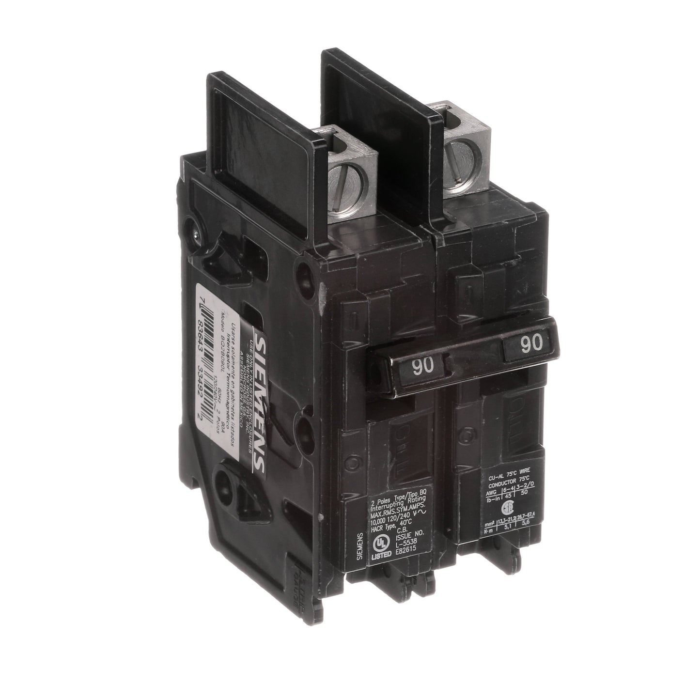 Siemens BQ2B090L Circuit Breaker | 240V 90A 2P 10kA@240V Feed-Thru