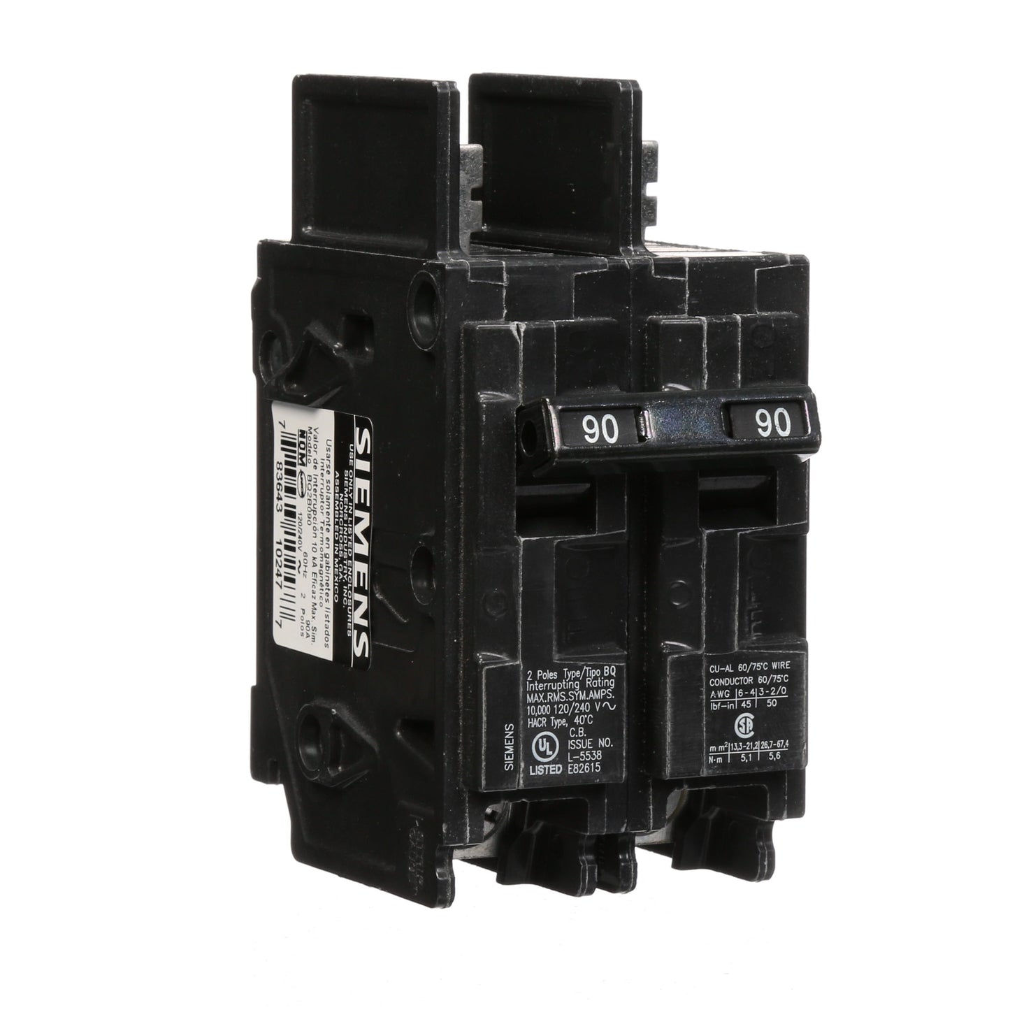 Siemens BQ2B090 Molded Case Circuit Breaker | 120/240V 90A 2P 10kA@240V BQ Series