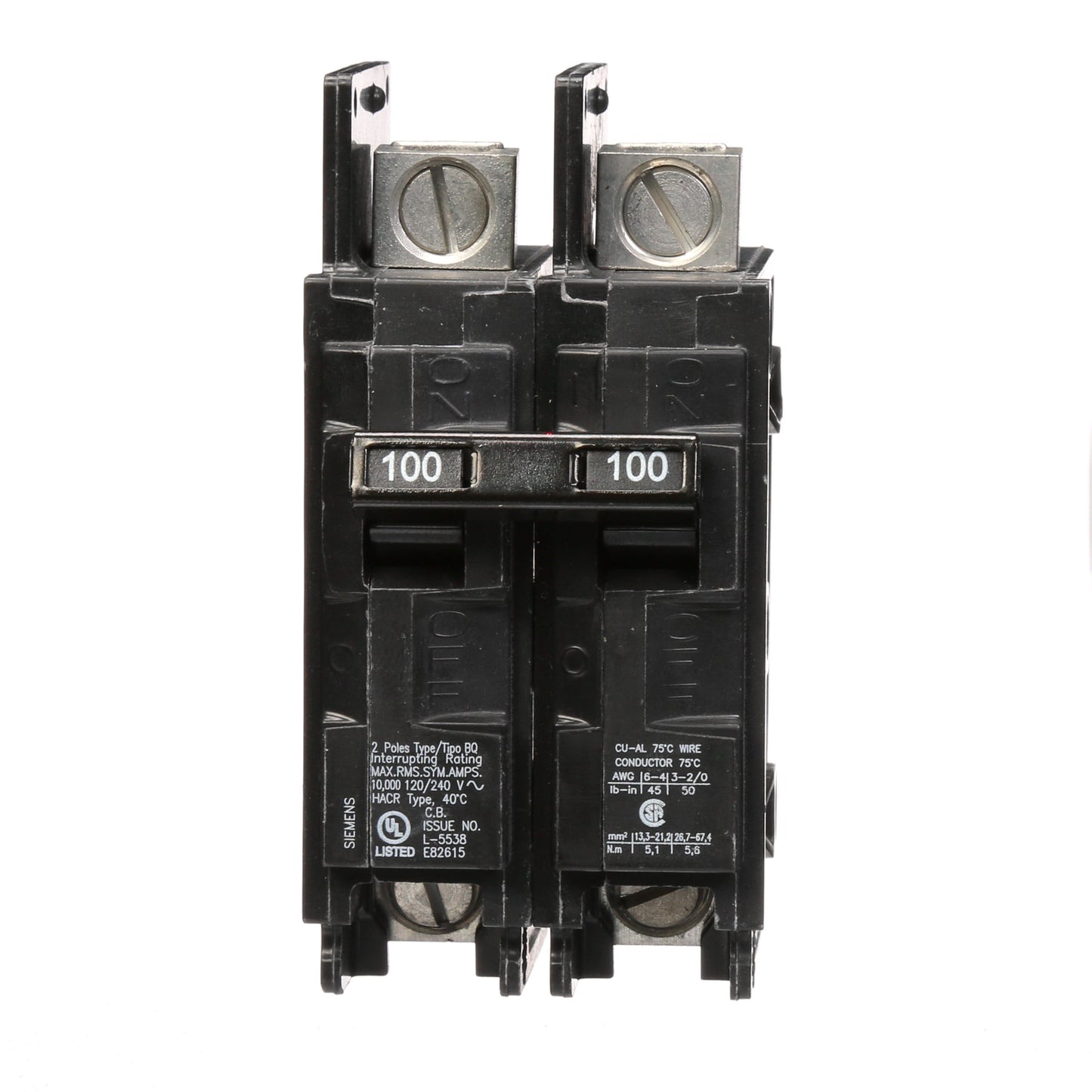 Siemens BQ2B100L Circuit Breaker | 240V 100A 2P 10kA@240V Feed-Thru BQ Series