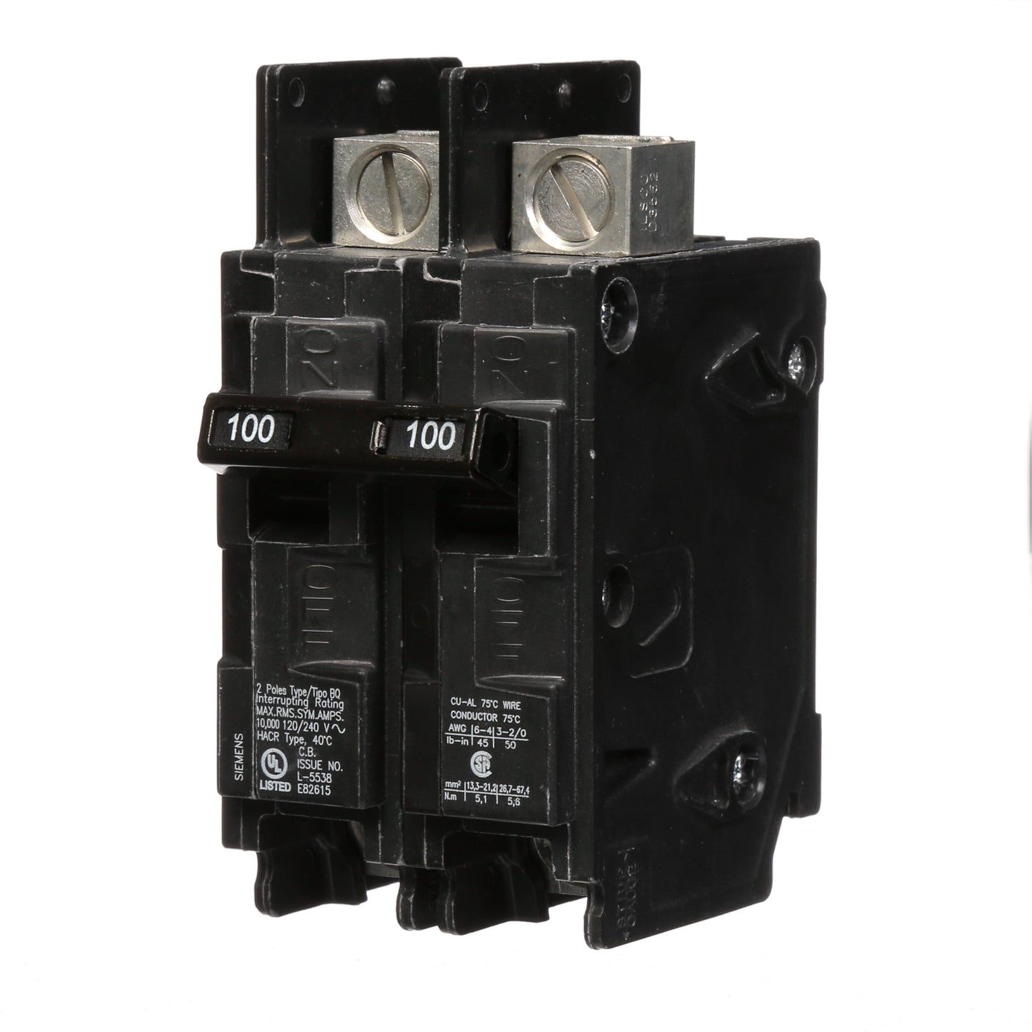 Siemens BQ2B100L Circuit Breaker | 240V 100A 2P 10kA@240V Feed-Thru BQ Series