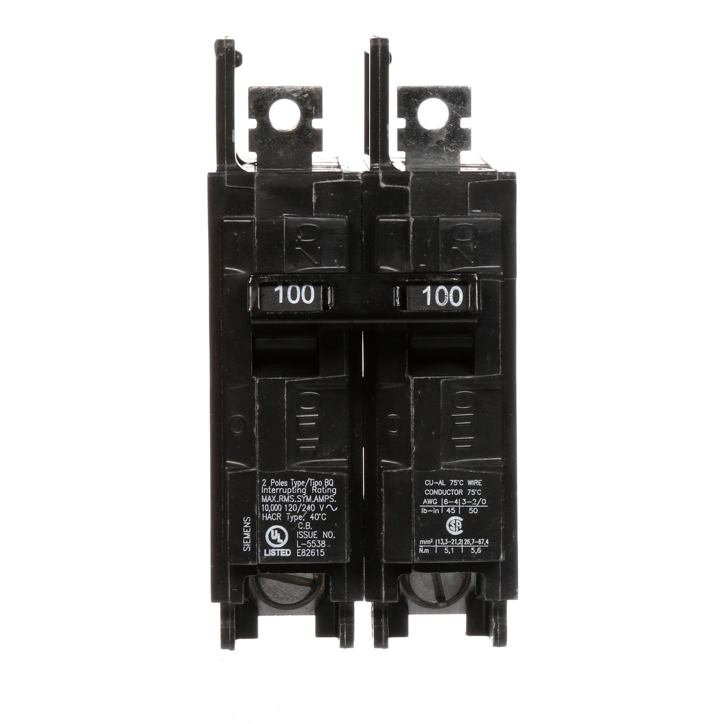 Siemens BQ2B100 Circuit Breaker | 120/240V 100A 2P 10kA@240V Bolt-on BQ Series
