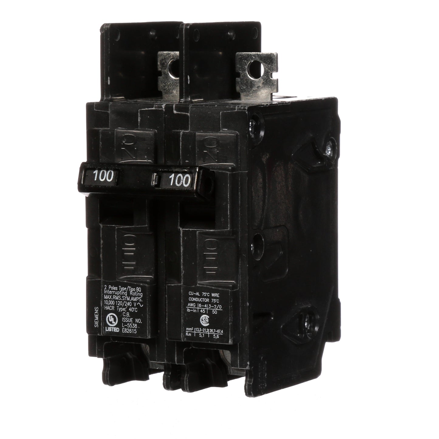 Siemens BQ2B100 Circuit Breaker | 120/240V 100A 2P 10kA@240V Bolt-on BQ Series