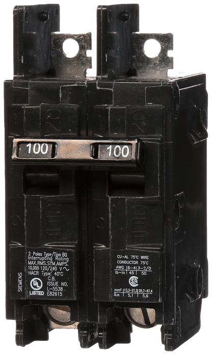 BQ2B100H - SIemens Bolt-On 100 Amp 2 Pole Circuit Breaker - Essential Electric Supply