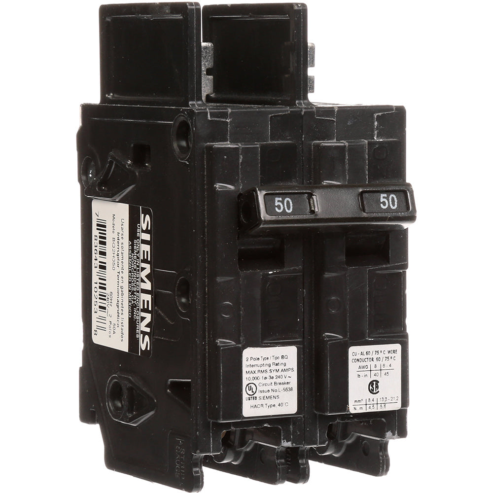 Siemens BQ2H050 Circuit Breaker | 240V 50A 2P 10kA@240V Bolt-On BQ Series