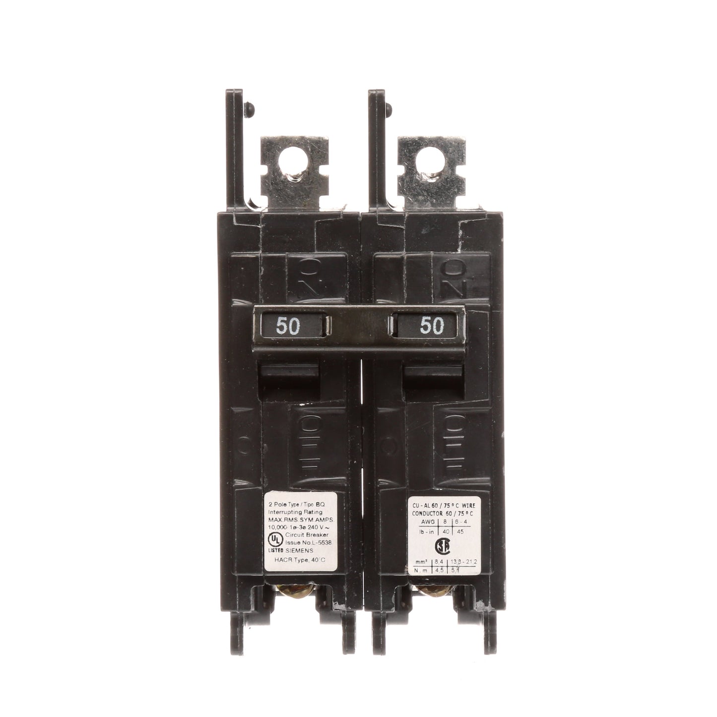 Siemens BQ2H050 Circuit Breaker | 240V 50A 2P 10kA@240V Bolt-On BQ Series