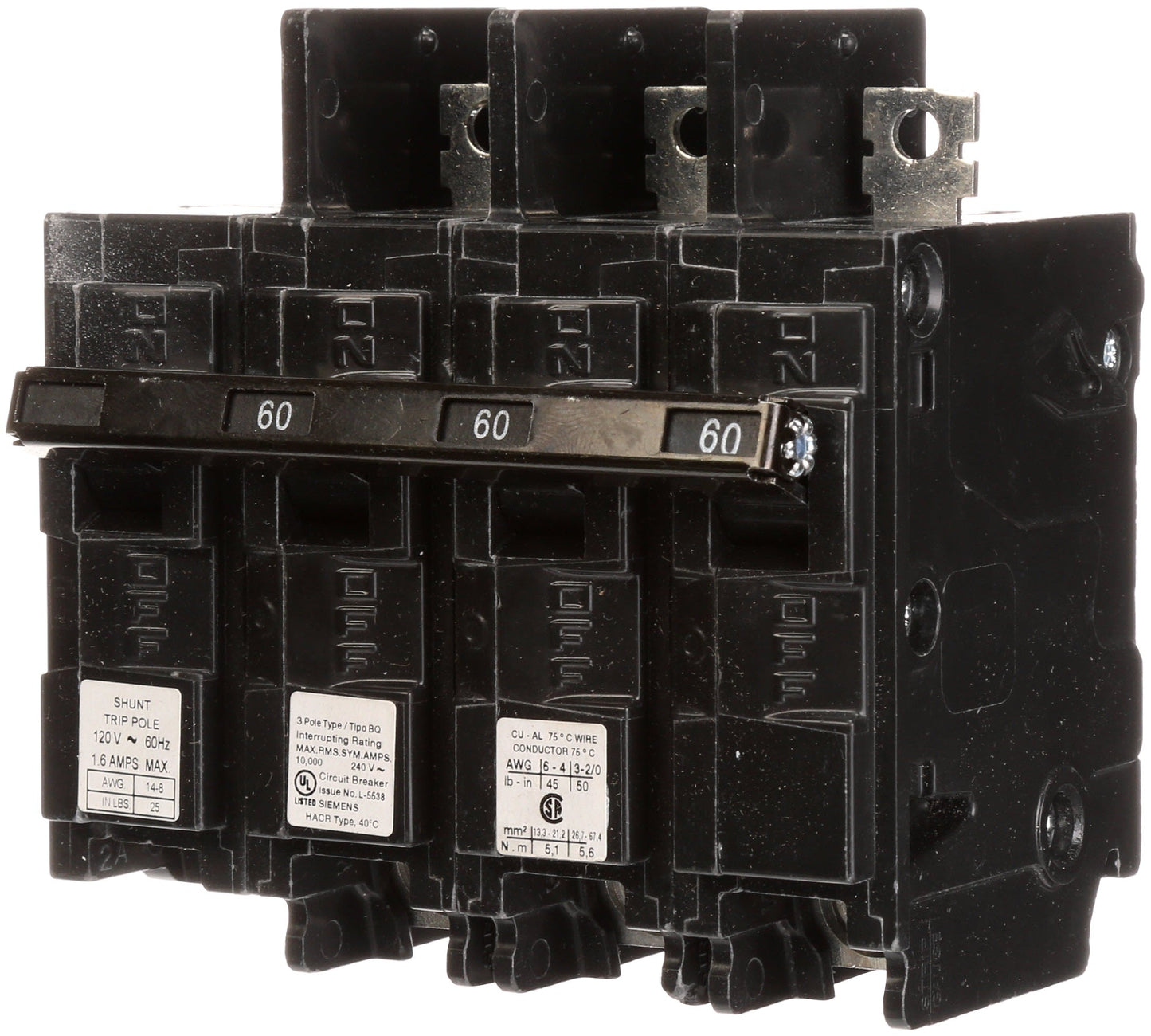 Siemens BQ3B015H00S01 Circuit Breaker | 240V 15A 3P 22kA@240V Bolt-on BQ Series