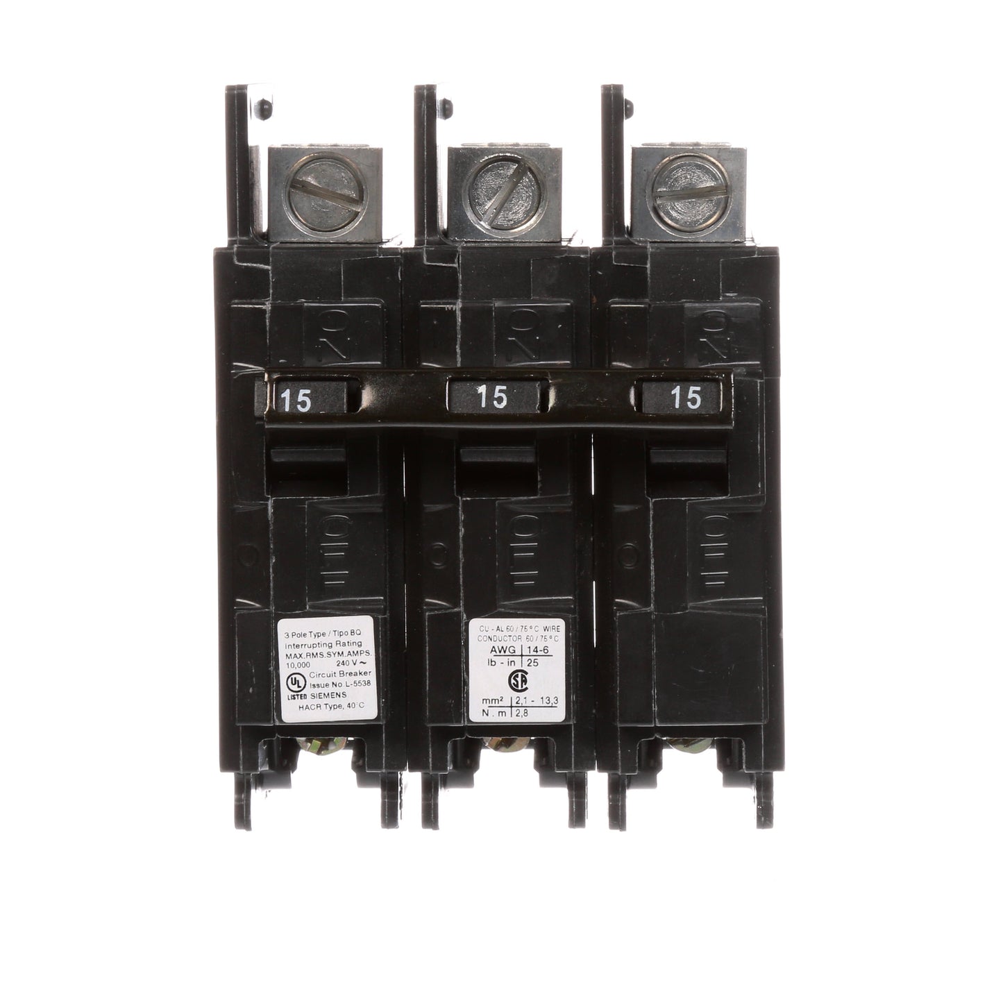 Siemens BQ3B015L Circuit Breaker | 240V 15A 3P 10kA@240V Feed-Thru BQ Series