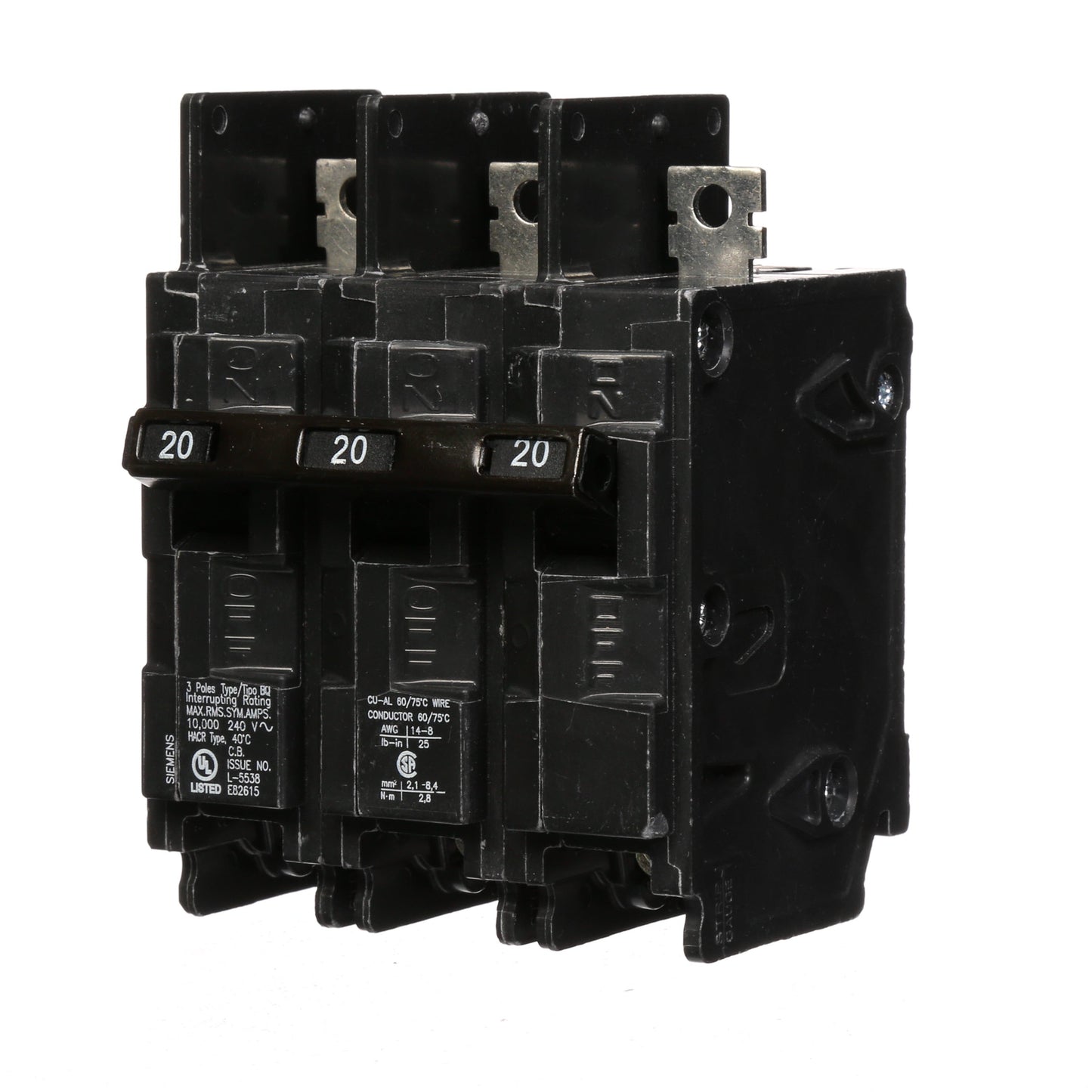 Siemens BQ3B020 Molded Case Circuit Breaker | 240V 20A 3P 10kA@240V Bolt-on BQ Series