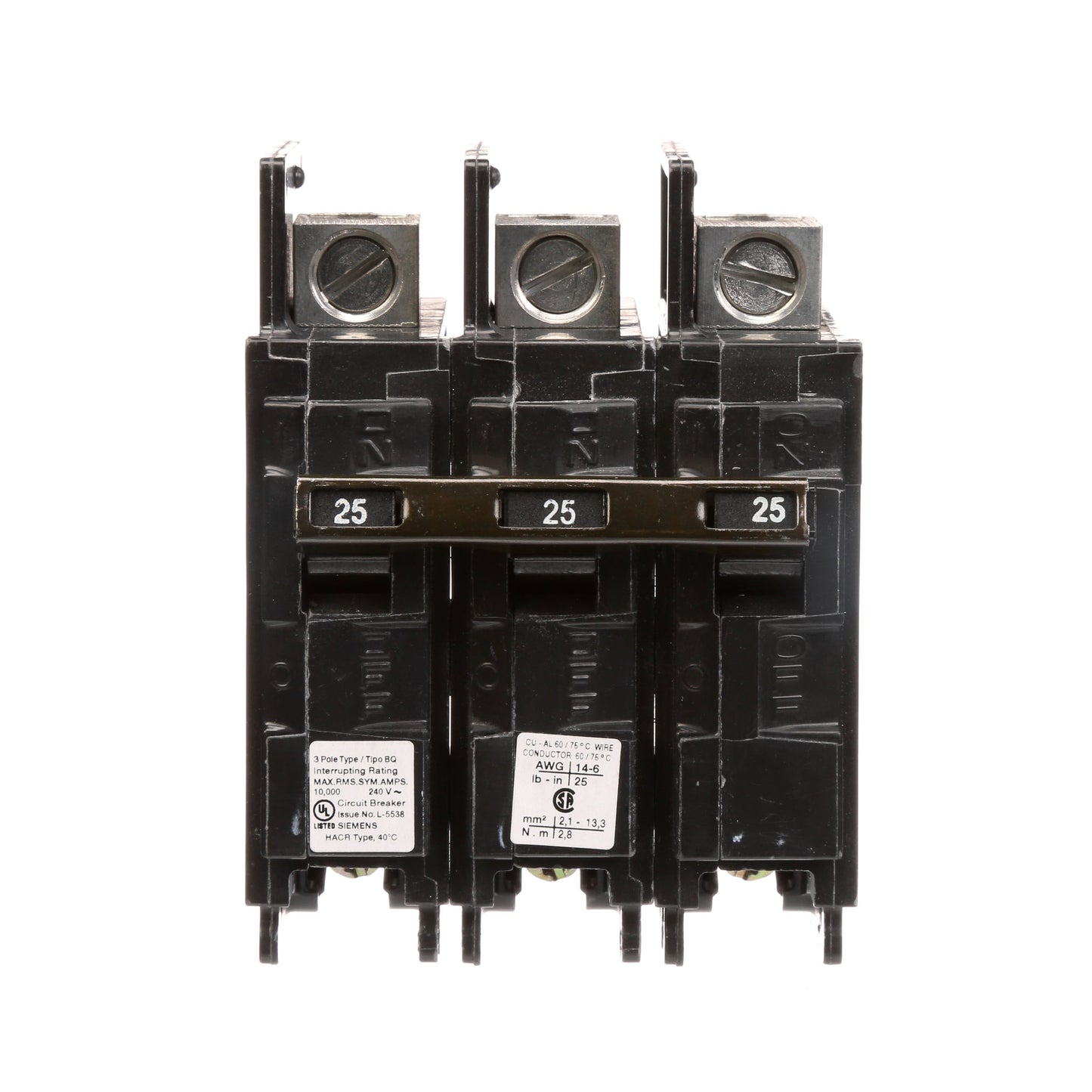 Siemens BQ3B025L Circuit Breaker | 240V 25A 3P 10kA@240V Feed-Thru BQ Series