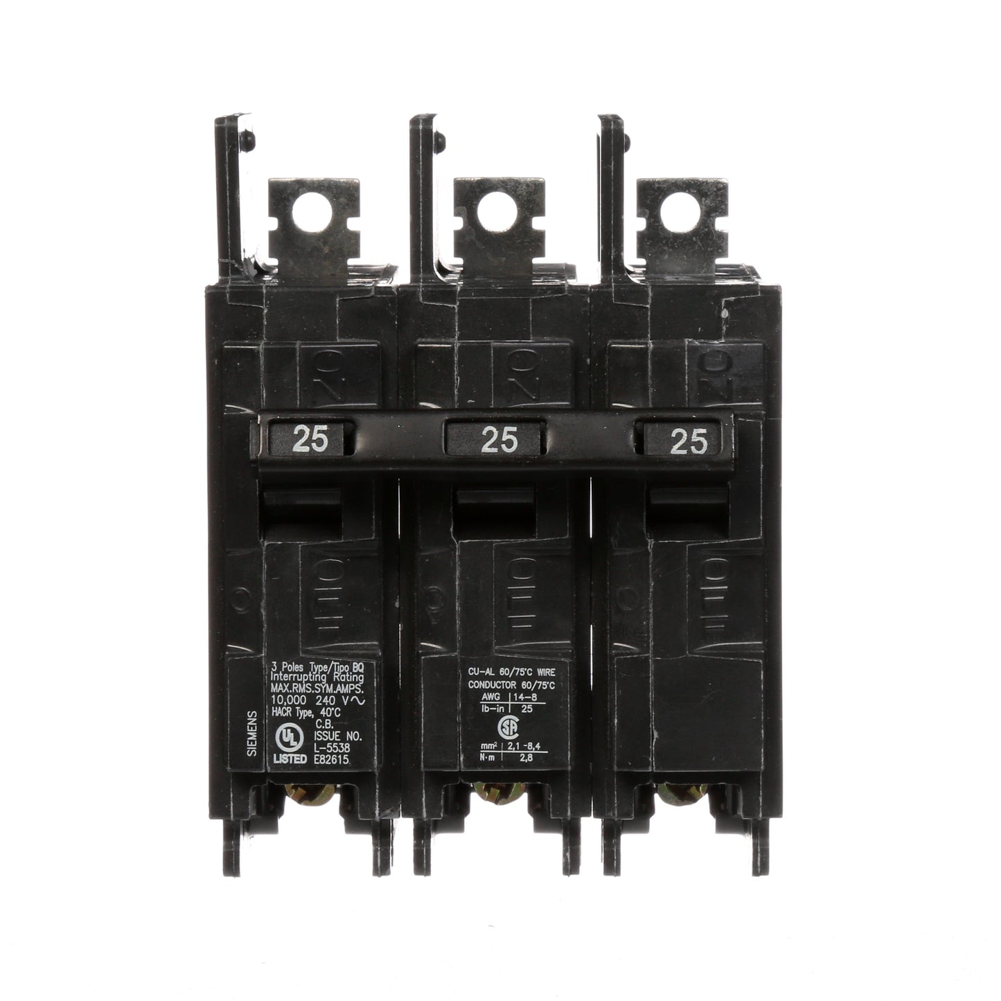 Siemens BQ3B025 Circuit Breaker | 240V 25A 3P 10kA@240V Bolt-on BQ Series