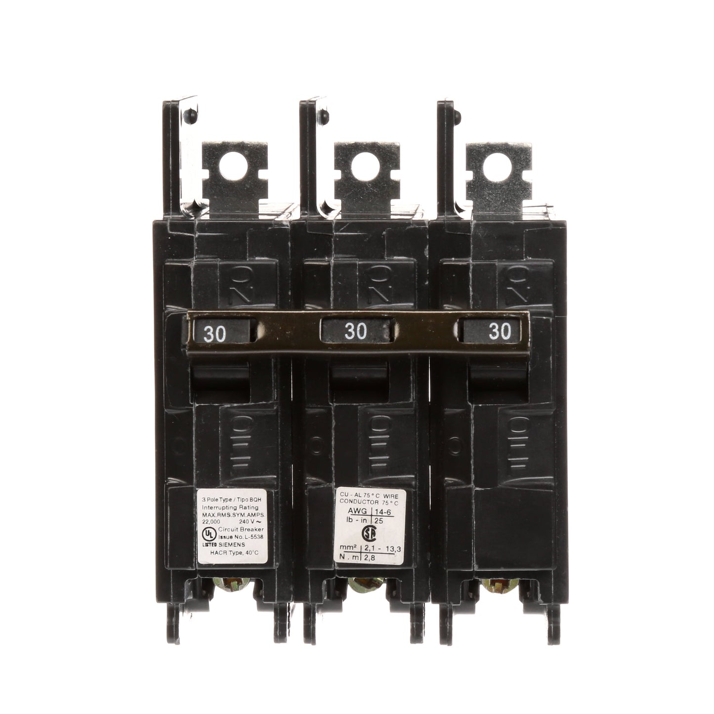Siemens BQ3B030H Molded Case Circuit Breaker | 240V 30A 3P 22kA@240V Bolt-on BQ Series