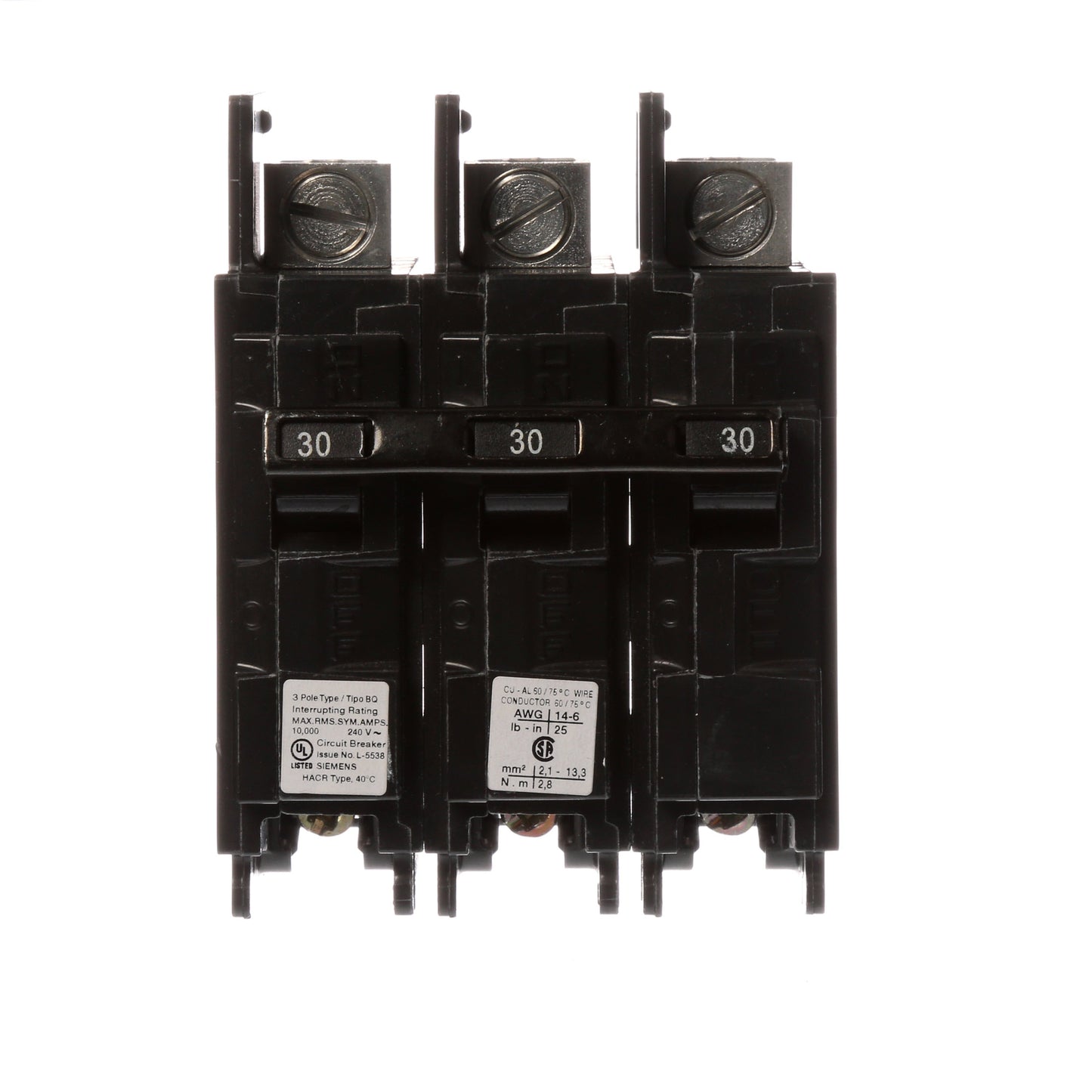 Siemens BQ3B030L Circuit Breaker | 240V 30A 3P 10kA@240V Feed-Thru BQ Series