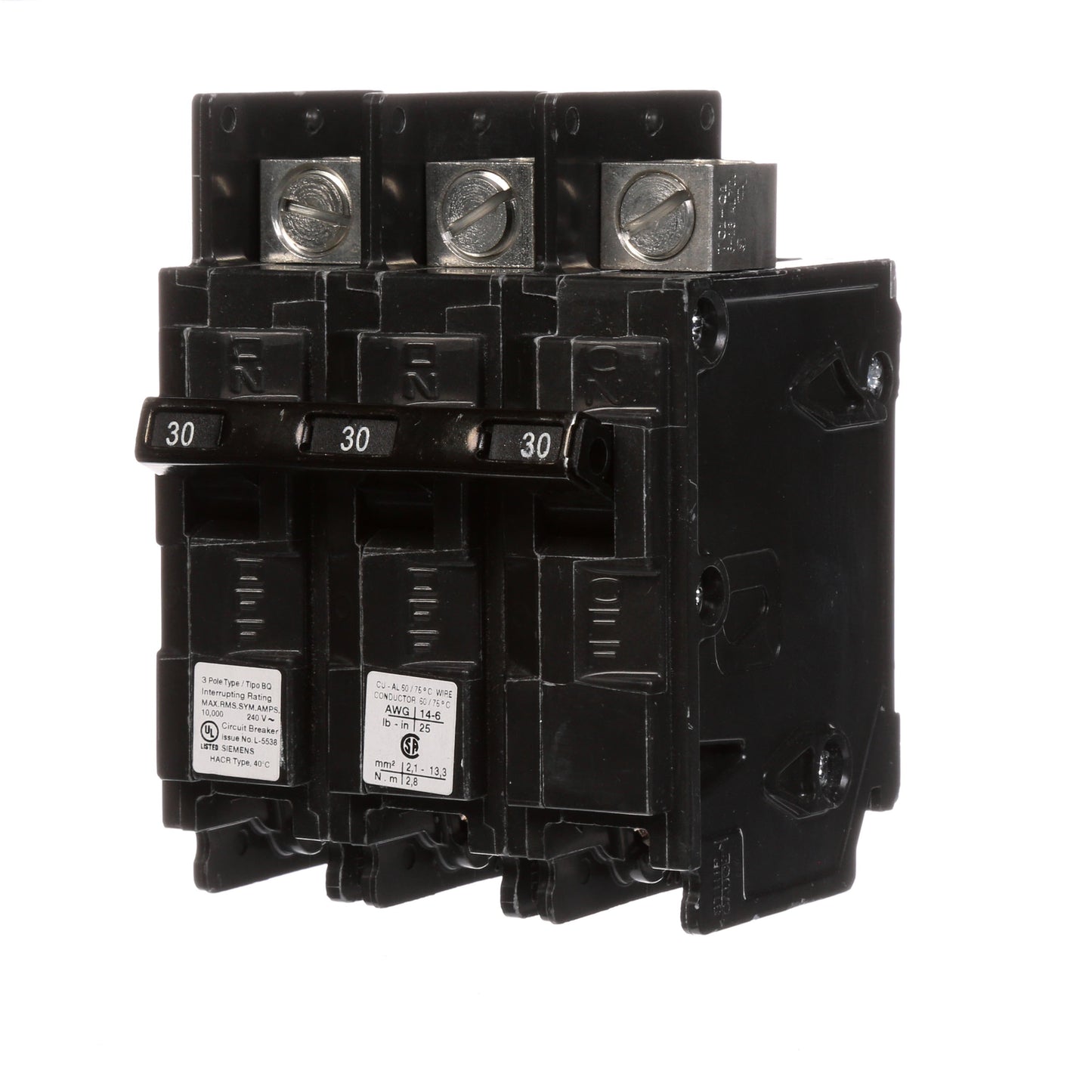 Siemens BQ3B030L Circuit Breaker | 240V 30A 3P 10kA@240V Feed-Thru BQ Series