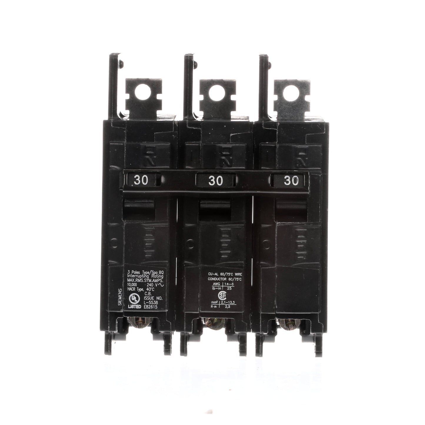 Siemens BQ3B030 Circuit Breaker | 240V 30A 3P 10kA@240V Bolt-on BQ Series