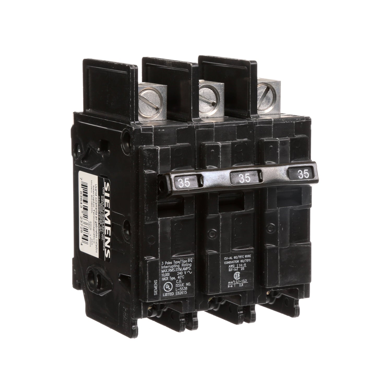Siemens BQ3B035L Circuit Breaker | 240V 35A 3P 10kA@240V Feed-Thru BQ Series