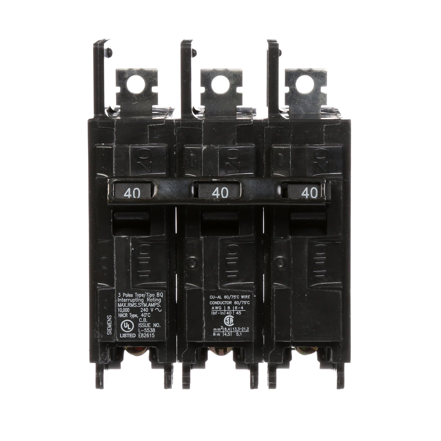 Siemens BQ3B040 Molded Case Circuit Breaker | 240V 40A 3P Bolt-on 10kA@240V BQ Series