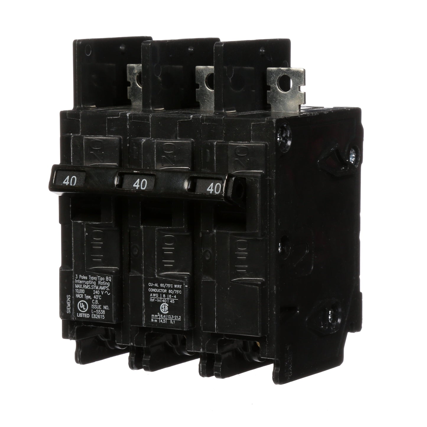 Siemens BQ3B040 Molded Case Circuit Breaker | 240V 40A 3P Bolt-on 10kA@240V BQ Series