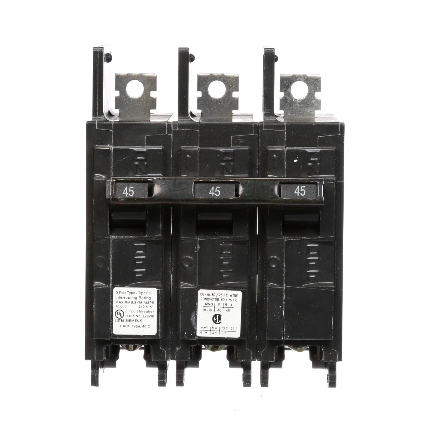 Siemens BQ3B045 Circuit Breaker | 240V 45A 3P 10kA@240V Bolt-on BQ Series