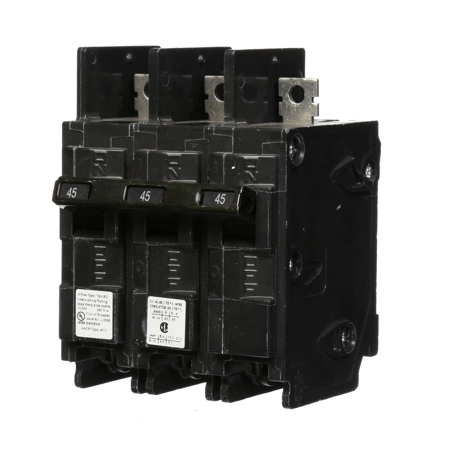 Siemens BQ3B045 Circuit Breaker | 240V 45A 3P 10kA@240V Bolt-on BQ Series