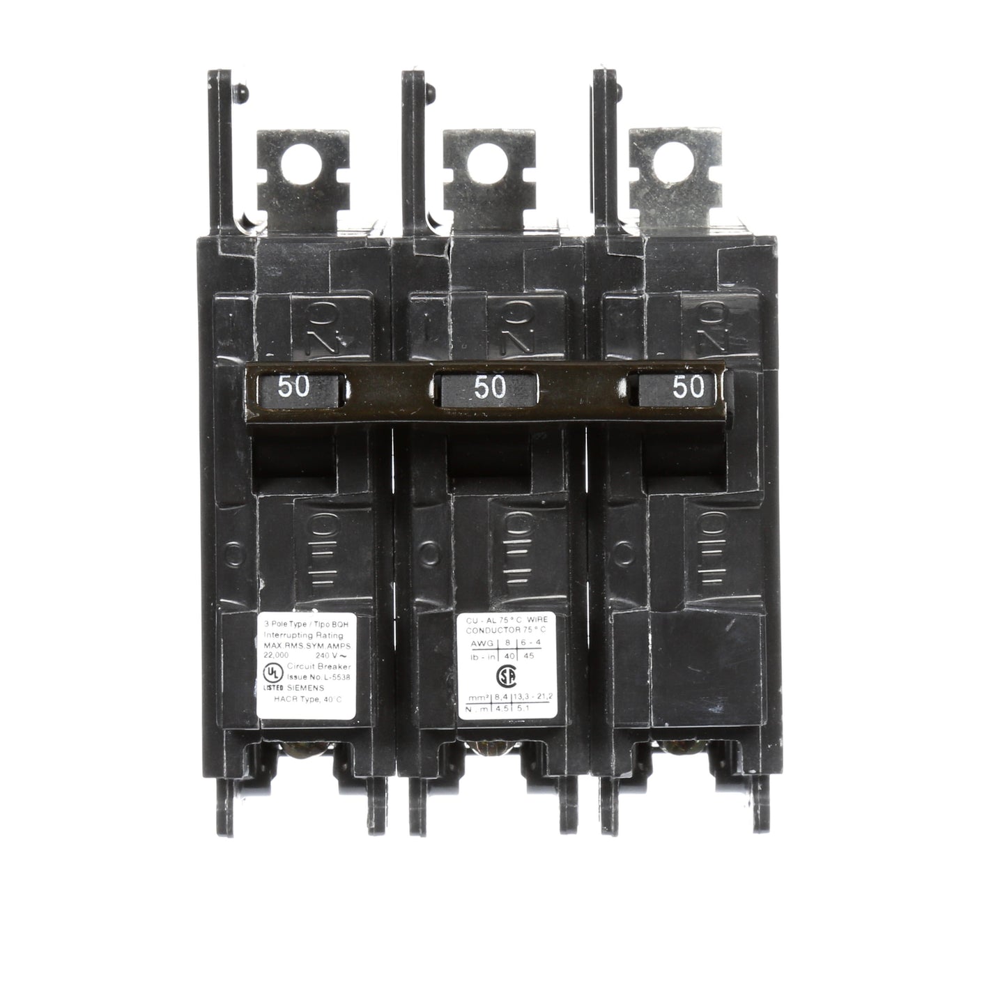 Siemens BQ3B050H Circuit Breaker | 240V 50A 3P 22kA@240V Bolt-on BQ Series