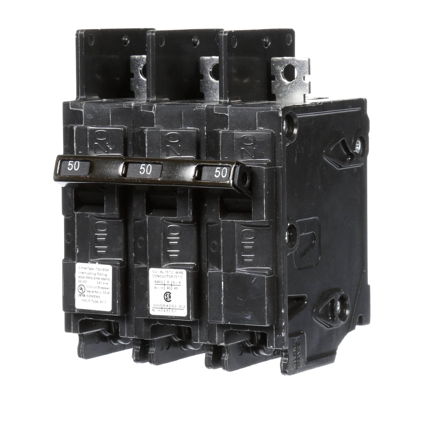 Siemens BQ3B050H Circuit Breaker | 240V 50A 3P 22kA@240V Bolt-on BQ Series