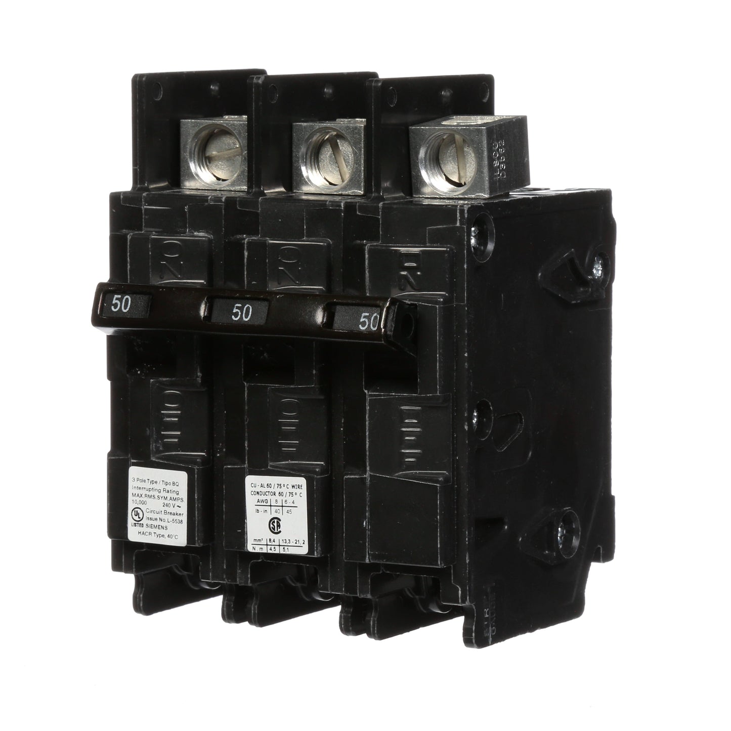 Siemens BQ3B050L Circuit Breaker | 240V 50A 3P 10kA@240V Feed-Thru BQ Series