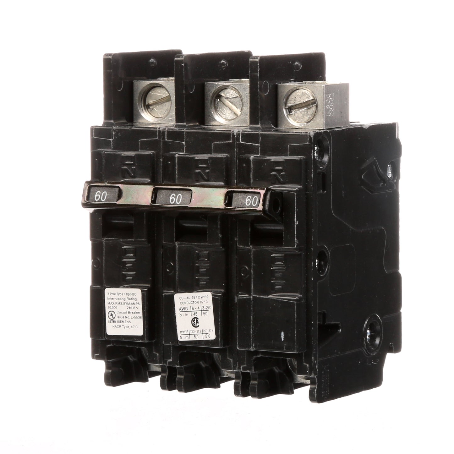Siemens BQ3B060L Circuit Breaker | 240V 60A 3P 10kA@240V Feed-Thru BQ Series