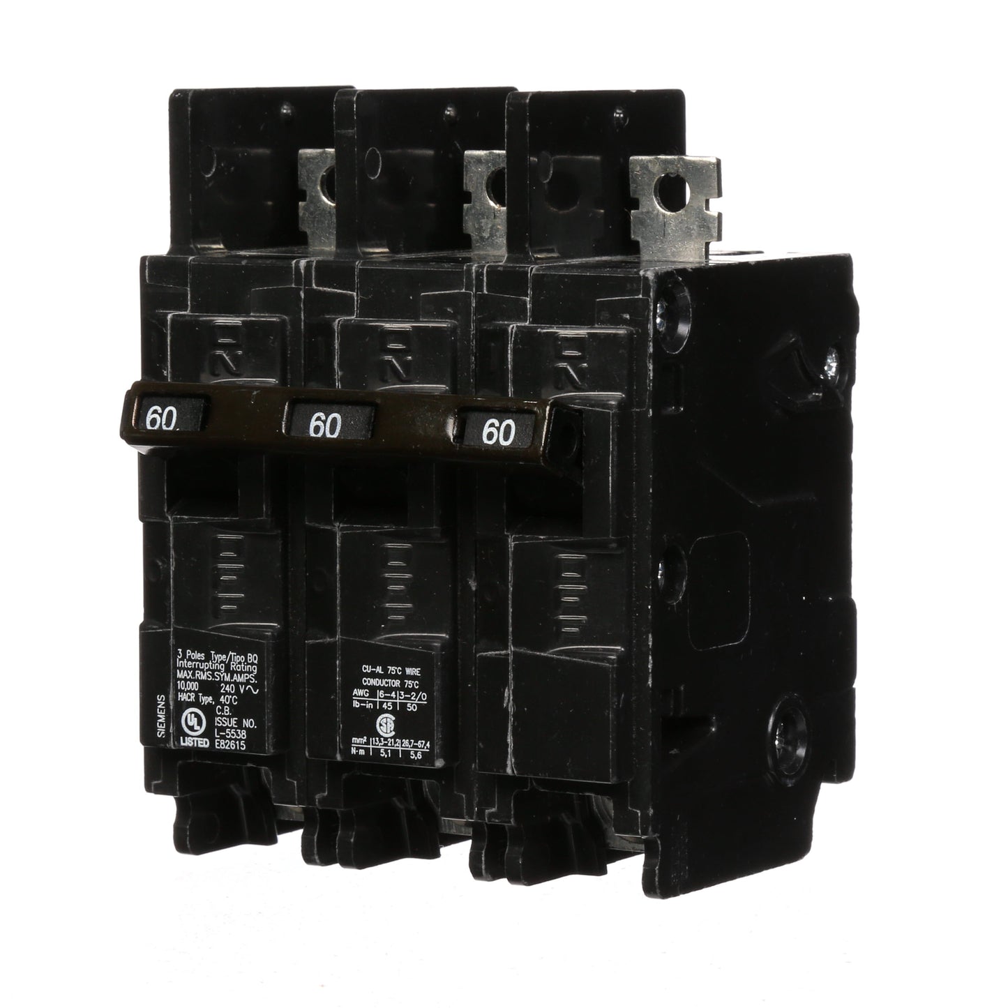 Siemens BQ3B060 Molded Case Circuit Breaker | 240V 60A 3P 10kA@240V Bolt-on BQ Series