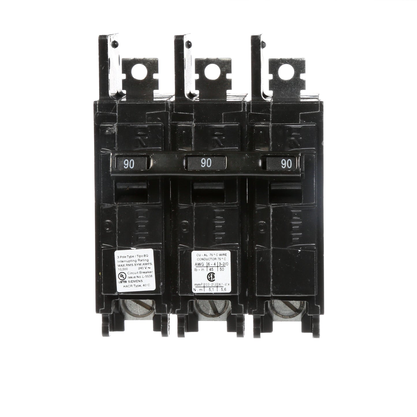 Siemens BQ3B090L Circuit Breaker | 240V 90A 3P 10kA@240V Feed-Thru BQ Series
