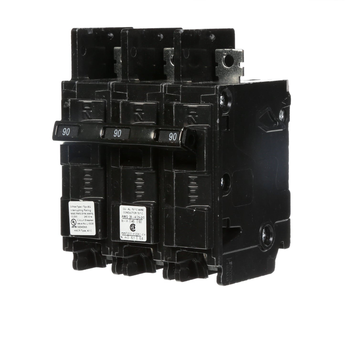 Siemens BQ3B090L Circuit Breaker | 240V 90A 3P 10kA@240V Feed-Thru BQ Series