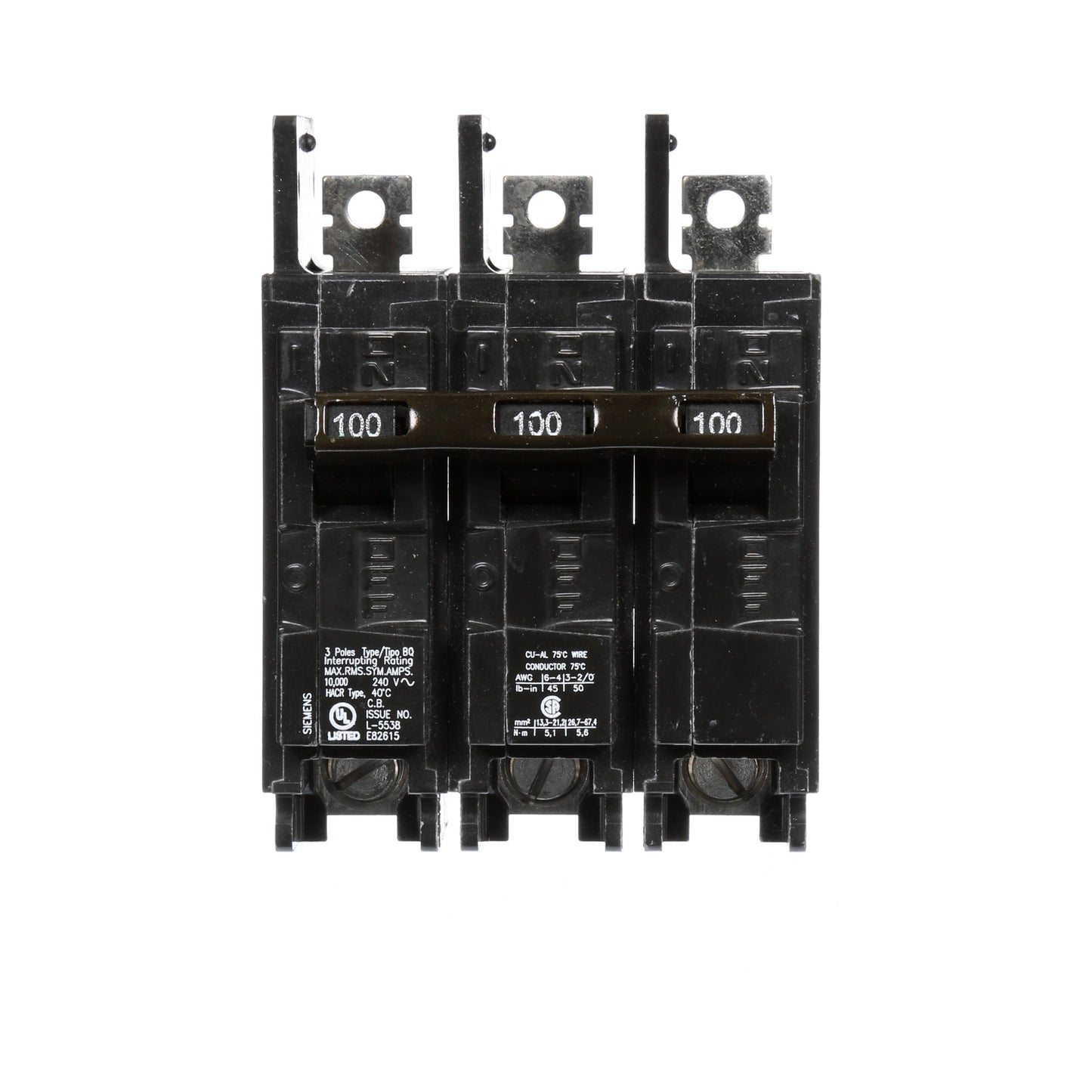 Siemens BQ3B100 Circuit Breaker | 240V 100A 3P 10kA@240V Bolt-on BQ Series
