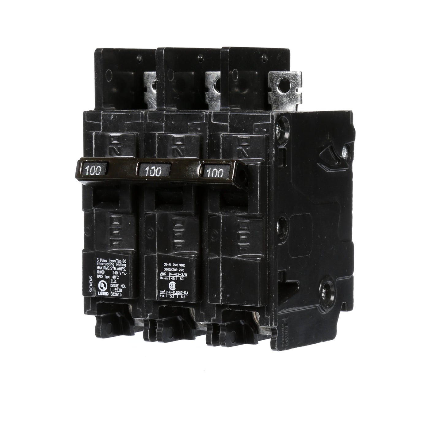 Siemens BQ3B100 Circuit Breaker | 240V 100A 3P 10kA@240V Bolt-on BQ Series