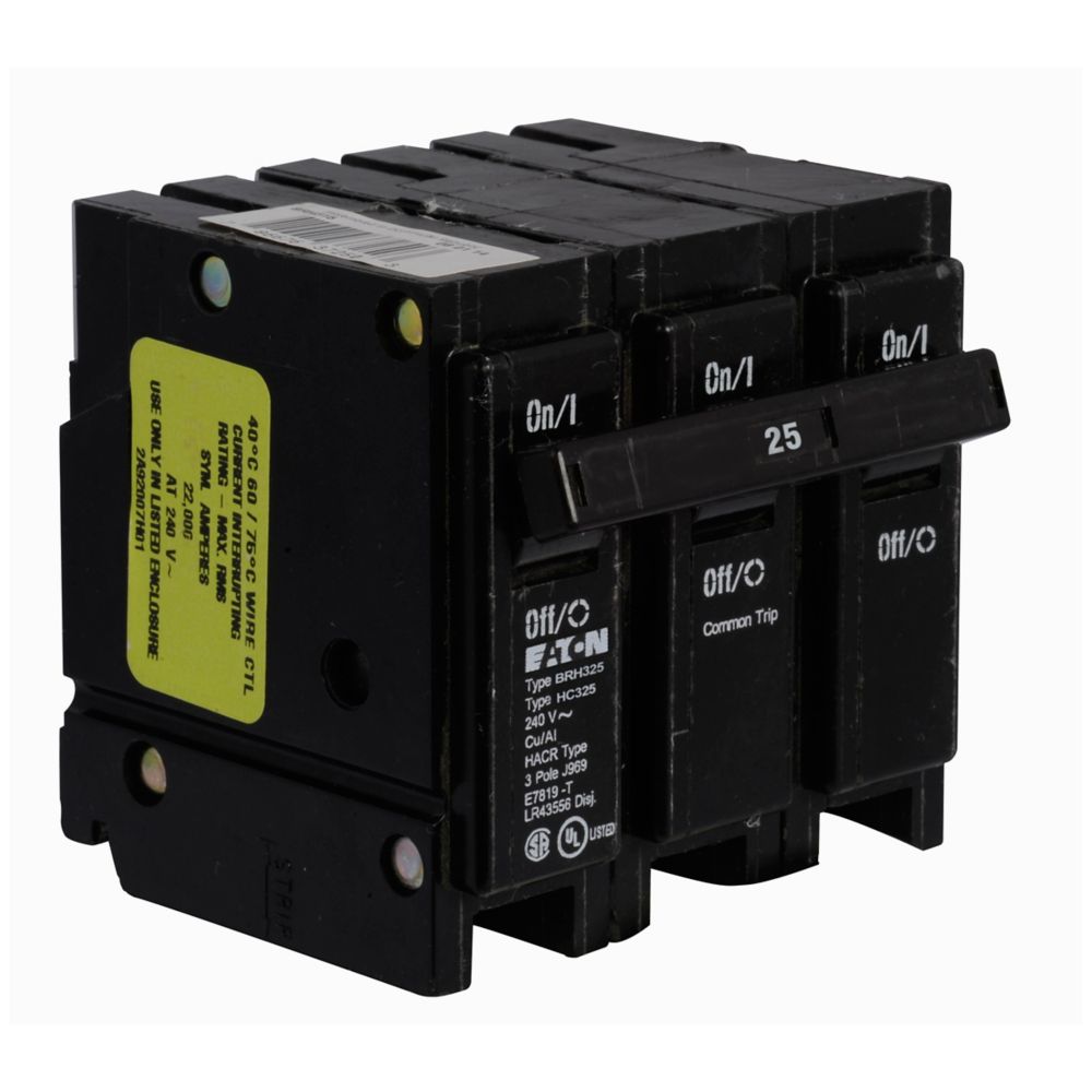 Cutler Hammer BRH325 Circuit Breaker | 240V 25A 3P 22kA@240V Plug-In BR Series