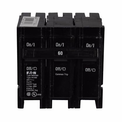 Cutler Hammer BRH360 Circuit Breaker | 240V 60A 3P 22kA@240V Plug-In BR Series