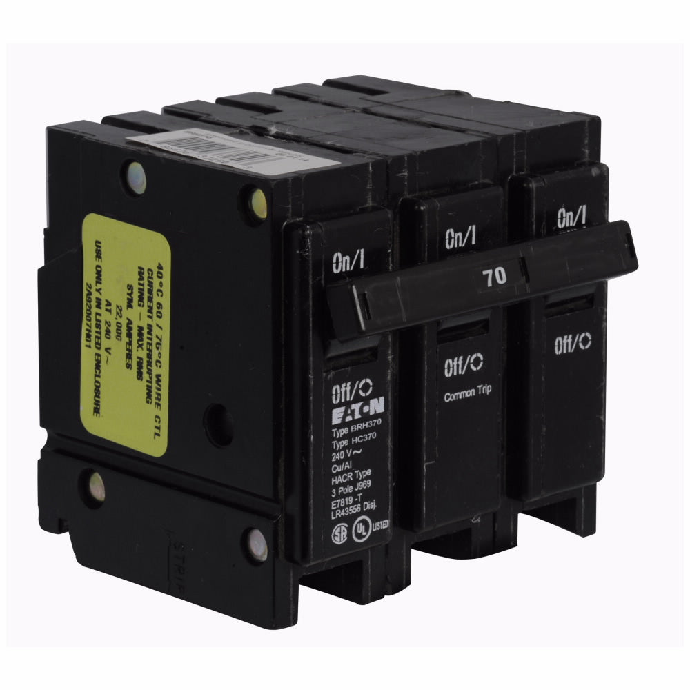 Cutler Hammer BRH370 Circuit Breaker | 240V 70A 3P 22kA@240V Plug-In BR Series