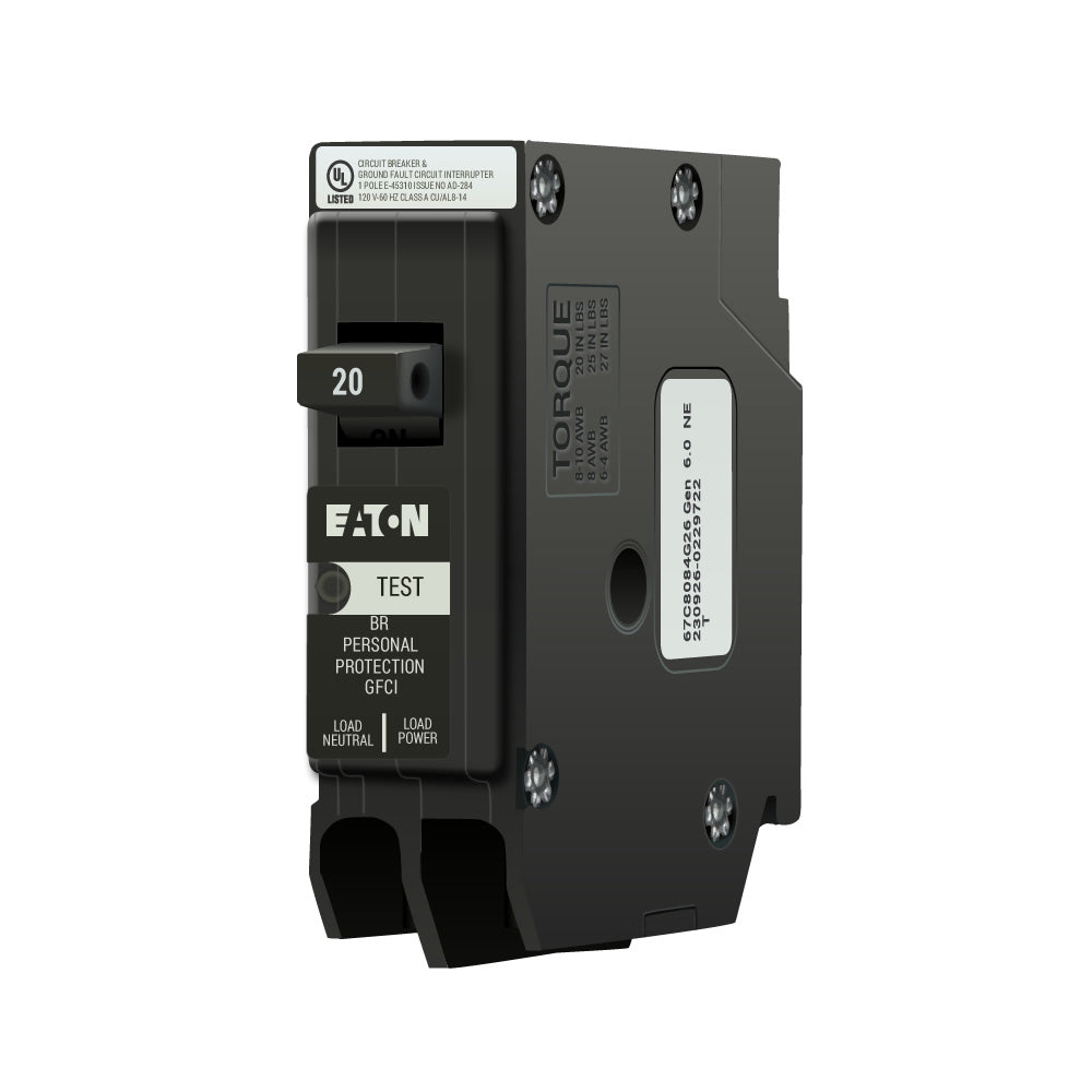 Eaton BRN120GF Circuit Breaker | 120V 20A 1P 10kA@120V Plug-In Type BR