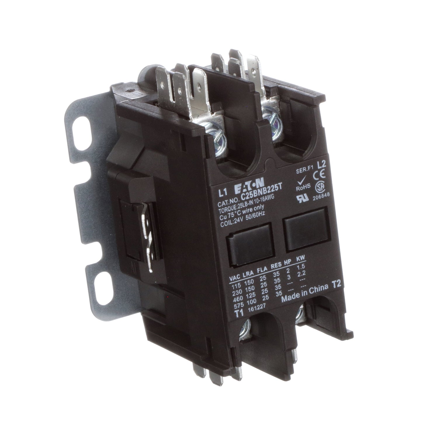 Cutler Hammer C25BNB225T Contactor | 2P 1P 600V 25A 24V C25 Series