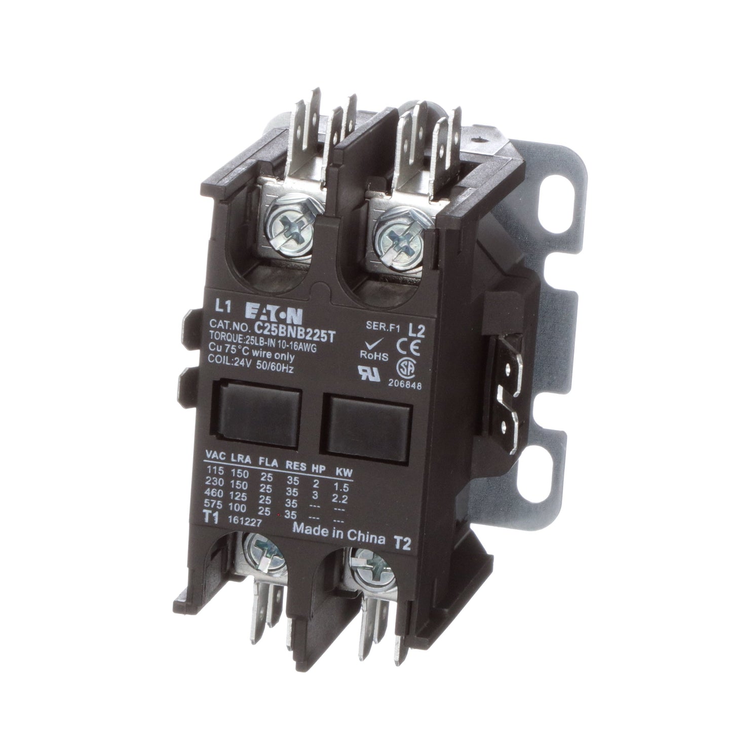 Cutler Hammer C25BNB225T Contactor | 2P 1P 600V 25A 24V C25 Series